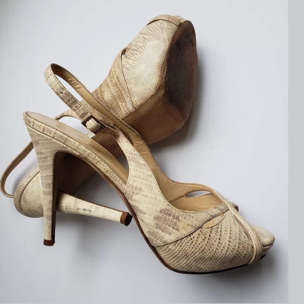 Kate Spade Heels Open Toe Gold Snakeskin